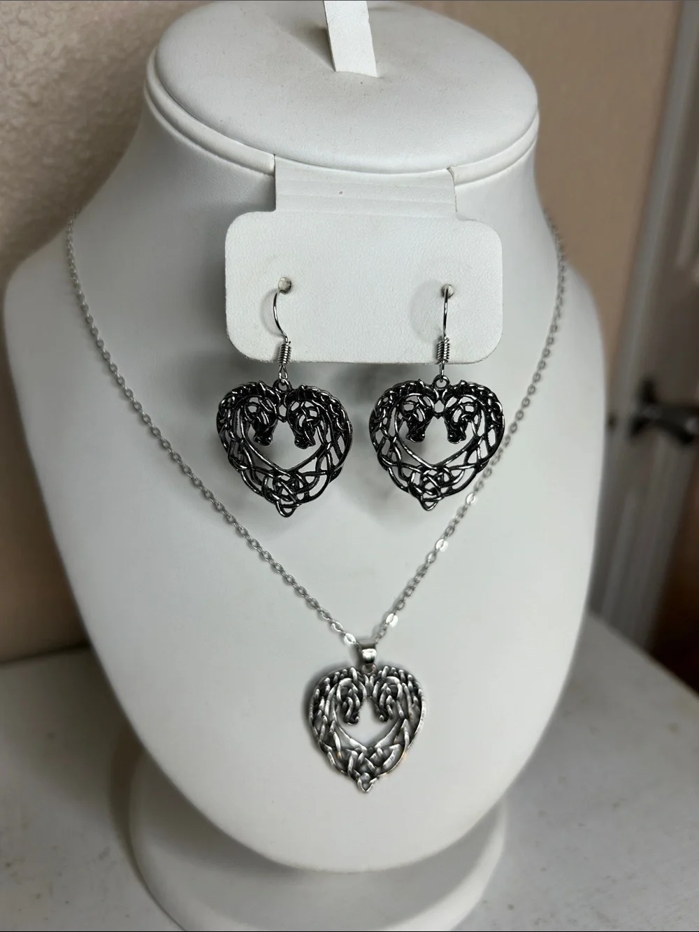 Celtic Horse Heart Pendant and Earrings Set